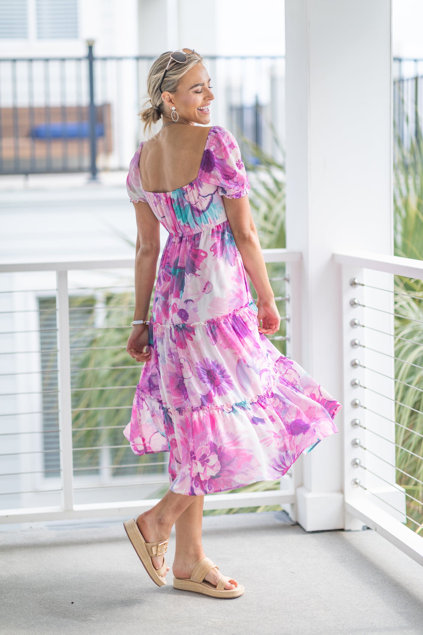 Floral Print Chiffon Midi Dress