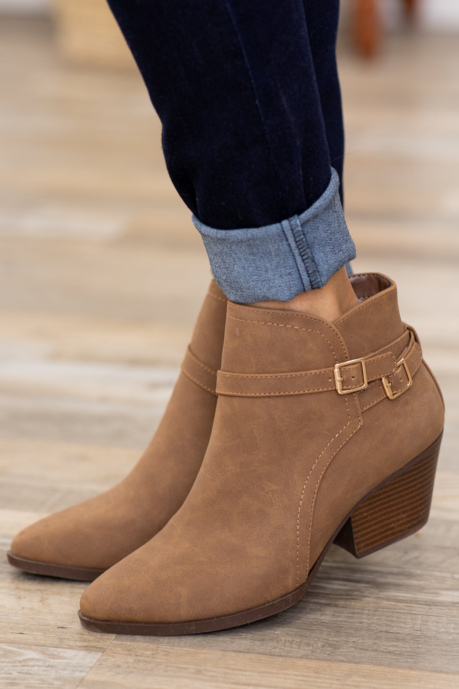 Pointed toe tan booties sale