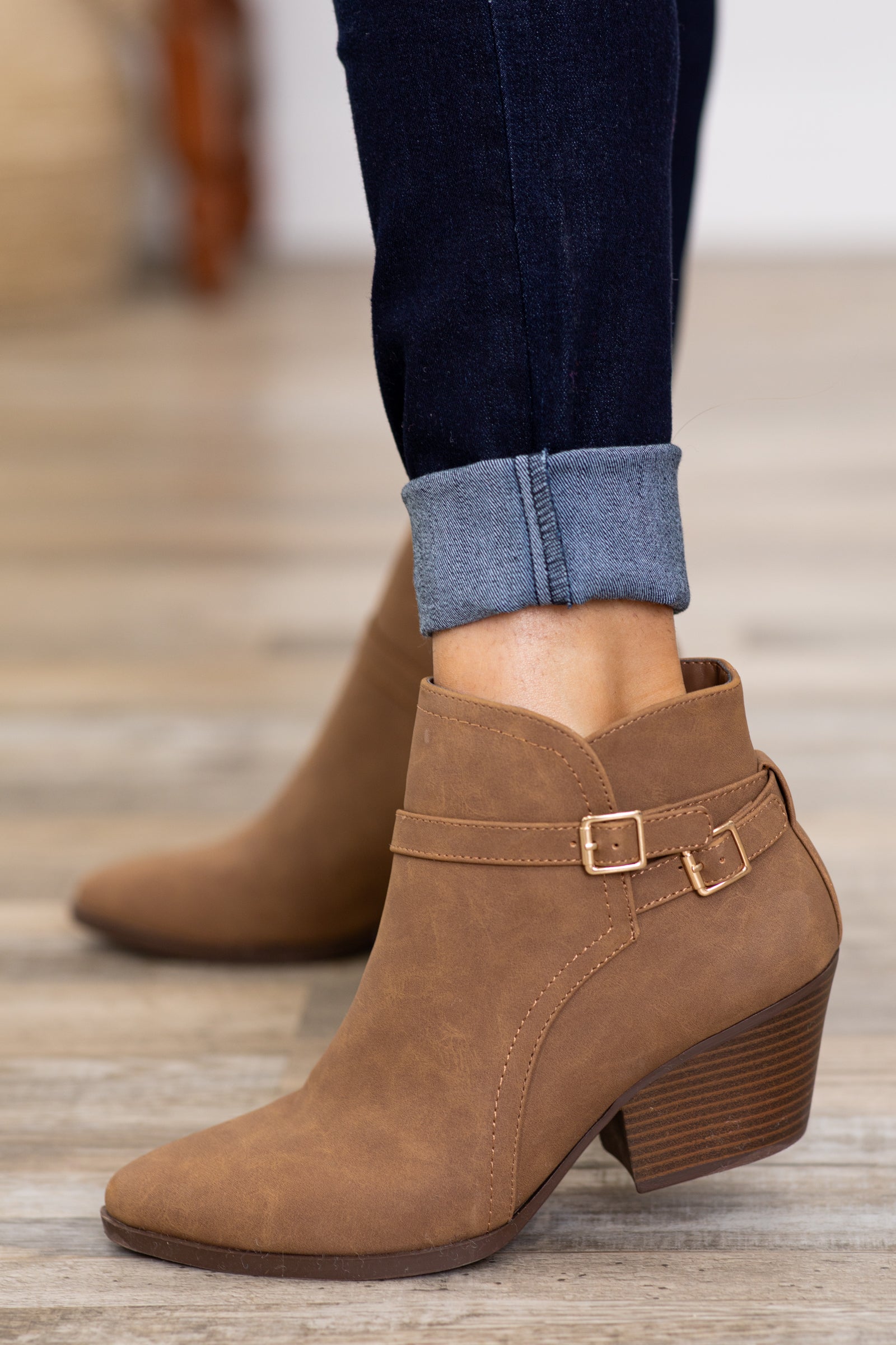 Tan pointed outlet toe booties