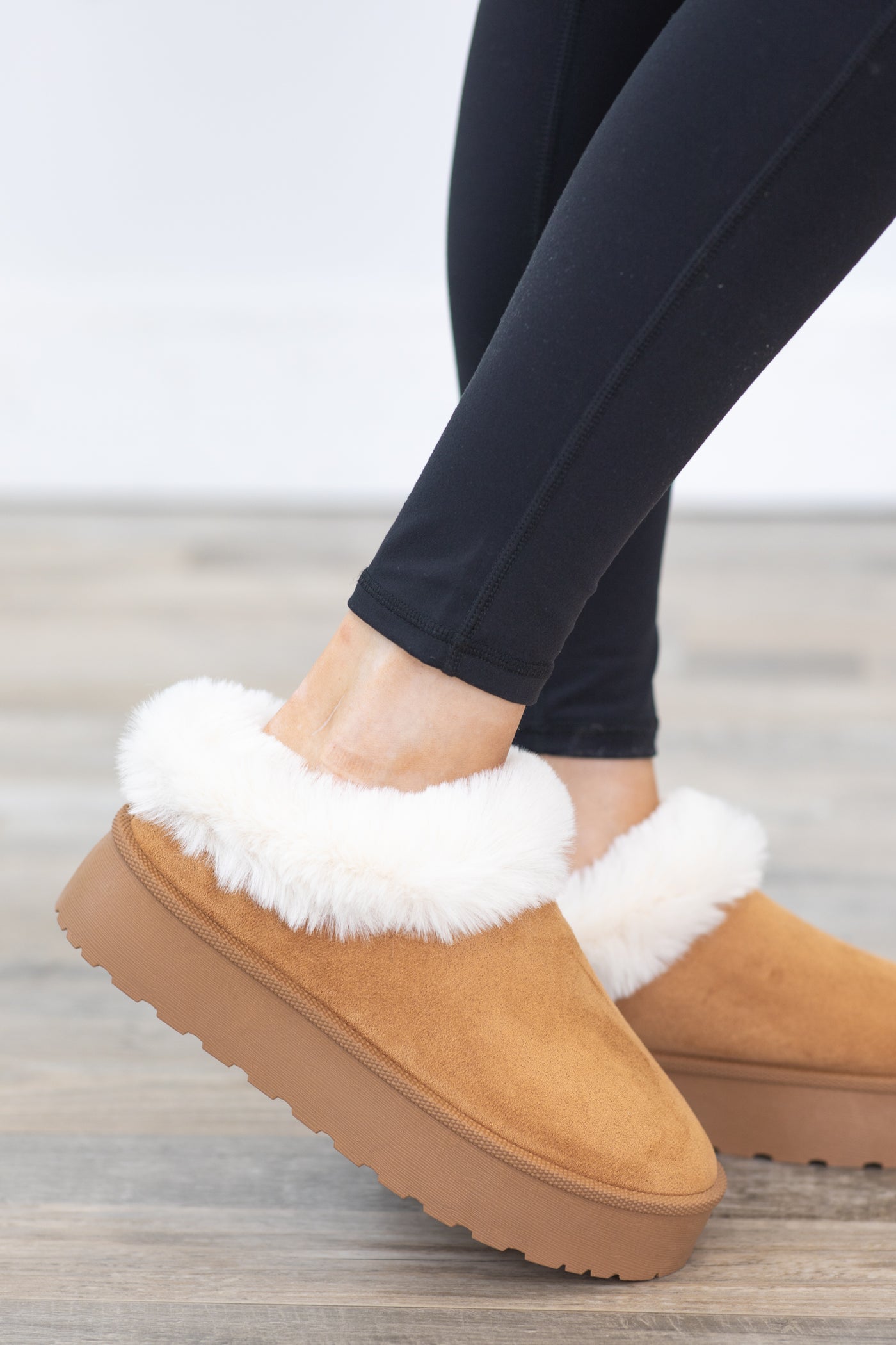 Faux Fur Lined Platform Slip On Shoes