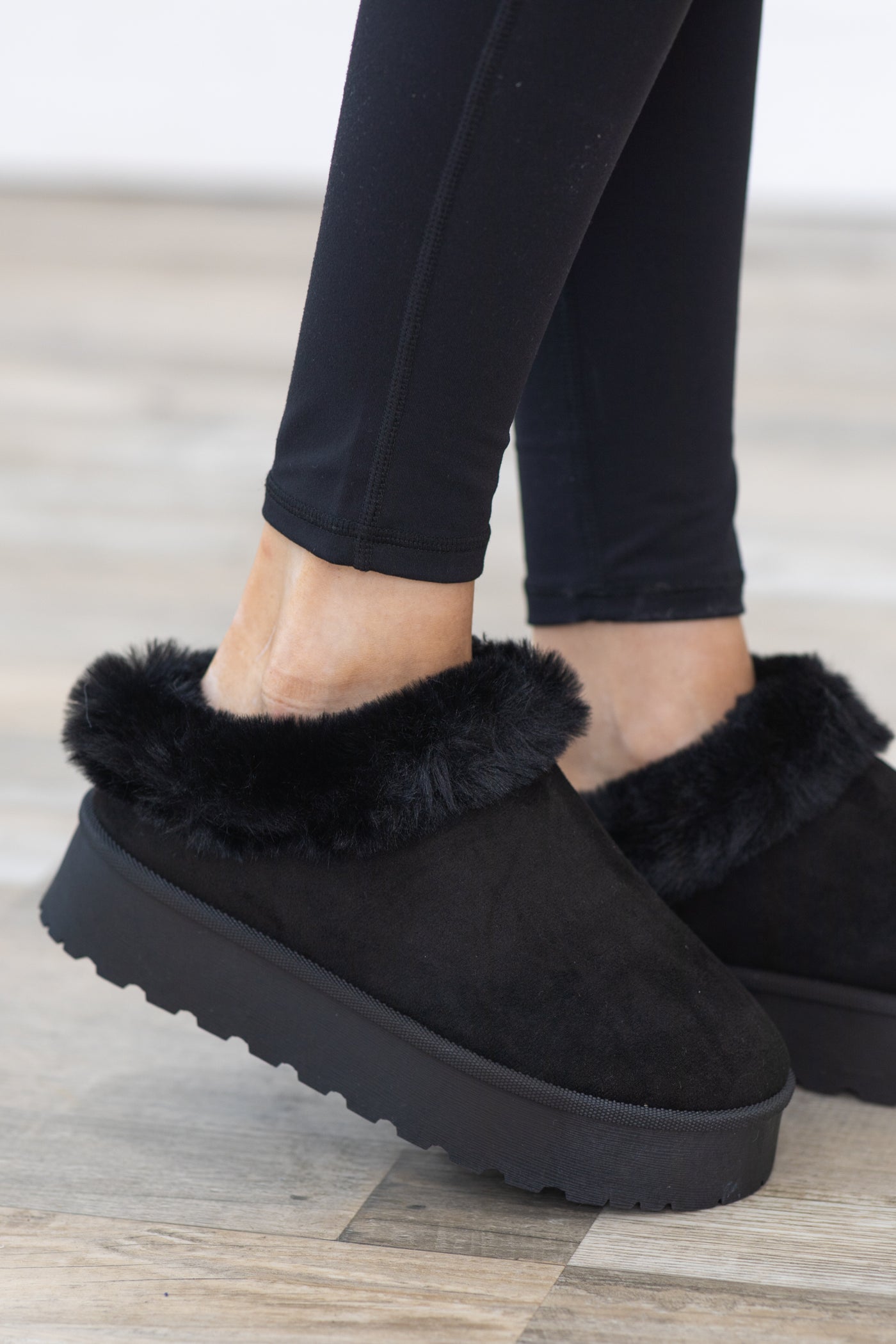 Faux Fur Lined Platform Slip On Shoes