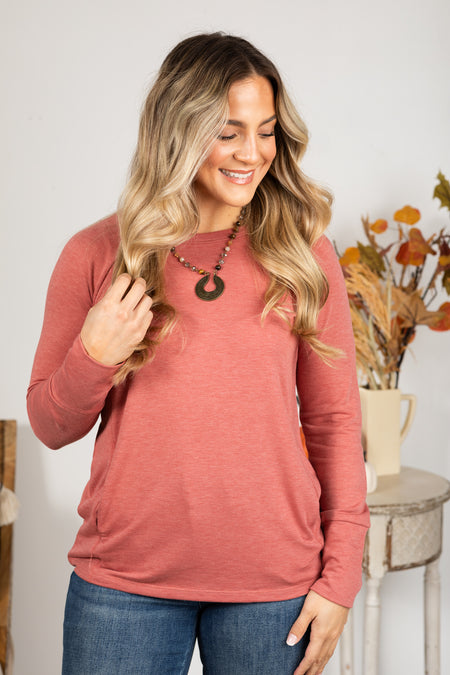 Raglan Long Sleeve Side Pocket Knit Top