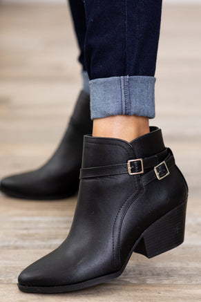 Black Point Toe Booties With Ankle Detail