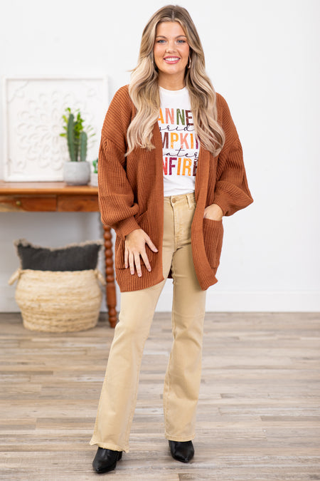 Camel Drop Shoulder Cardigan With Pockets