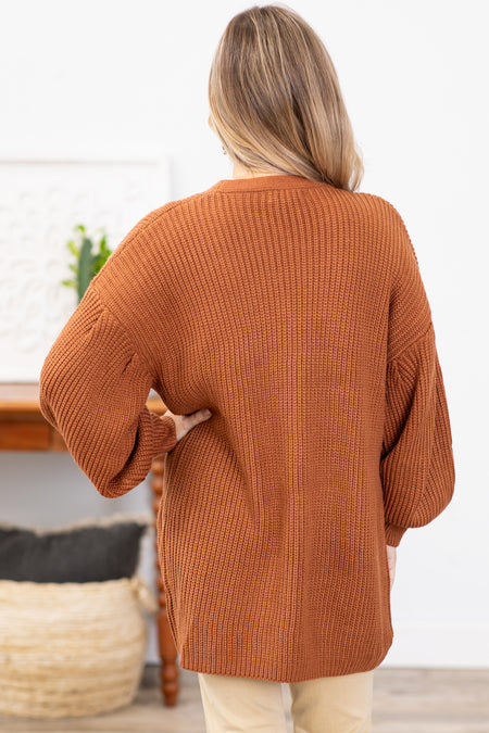 Camel Drop Shoulder Cardigan With Pockets