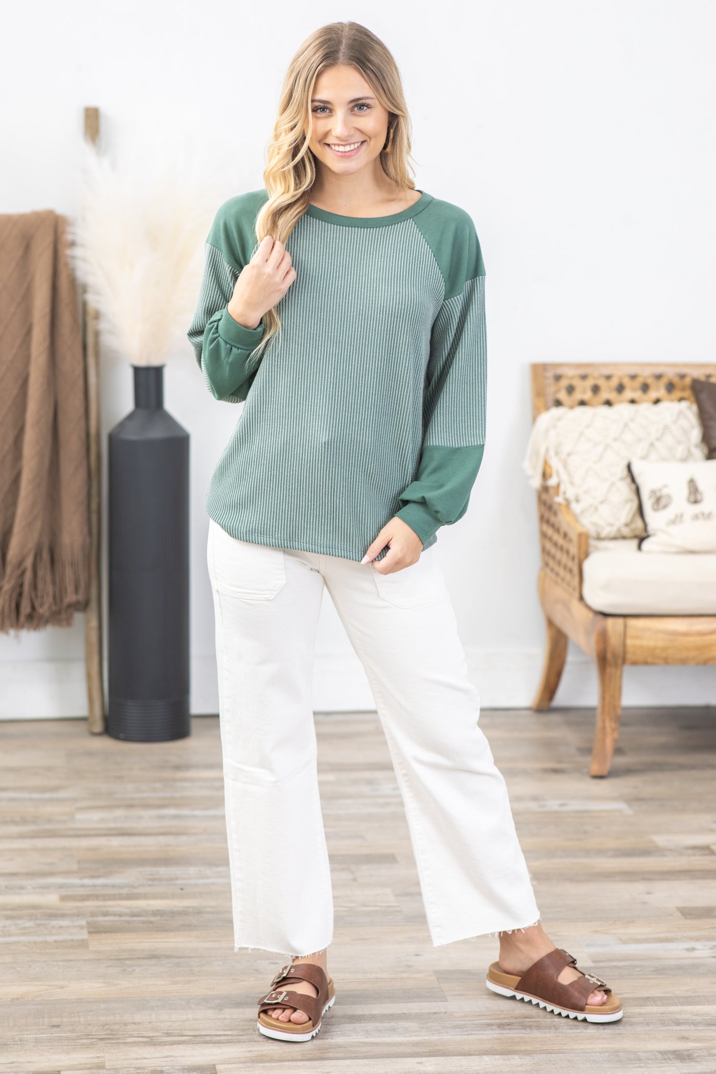 Ribbed Colorblock Knit Long Sleeve Top