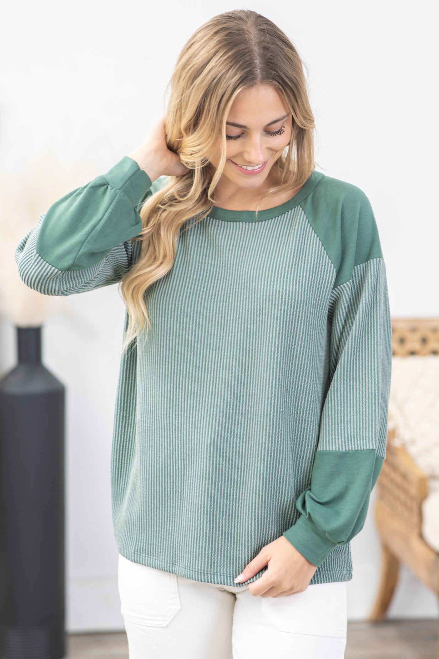 Ribbed Colorblock Knit Long Sleeve Top