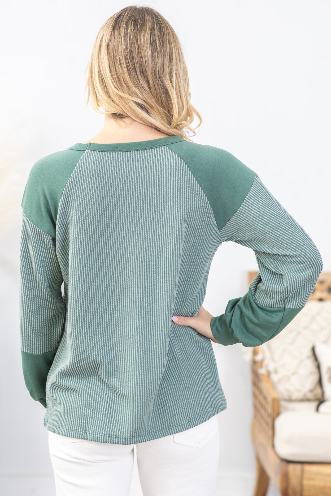 Ribbed Colorblock Knit Long Sleeve Top