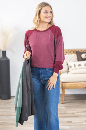 Ribbed Colorblock Knit Long Sleeve Top