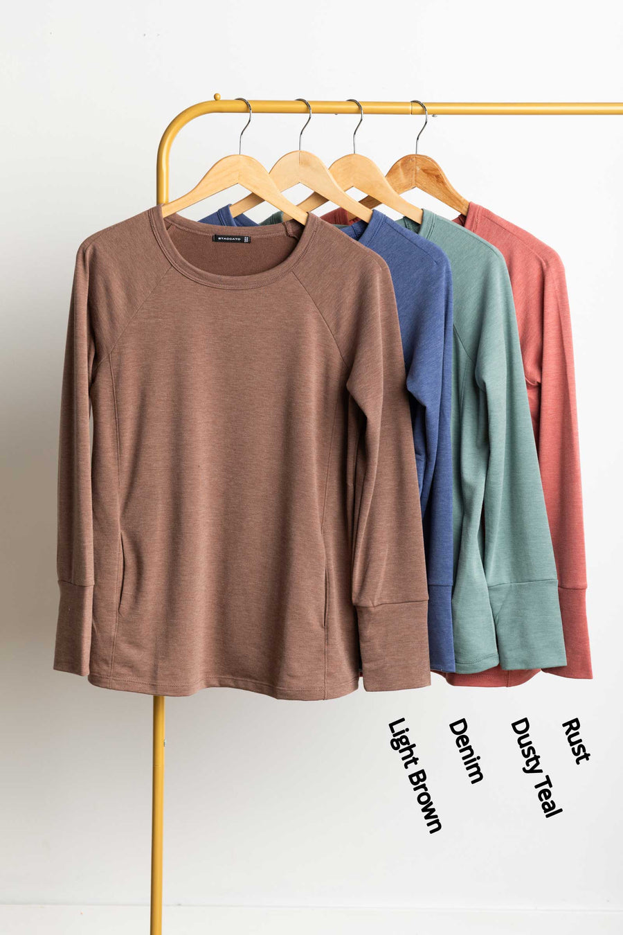 Raglan Long Sleeve Side Pocket Knit Top