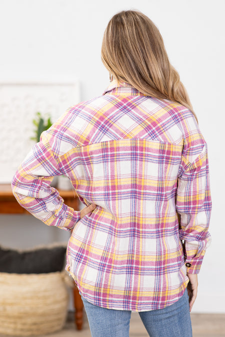 Light Berry and Pastel Yellow Plaid Shacket