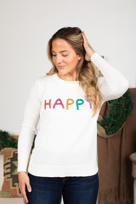 Off White Multicolor Happy Sweater