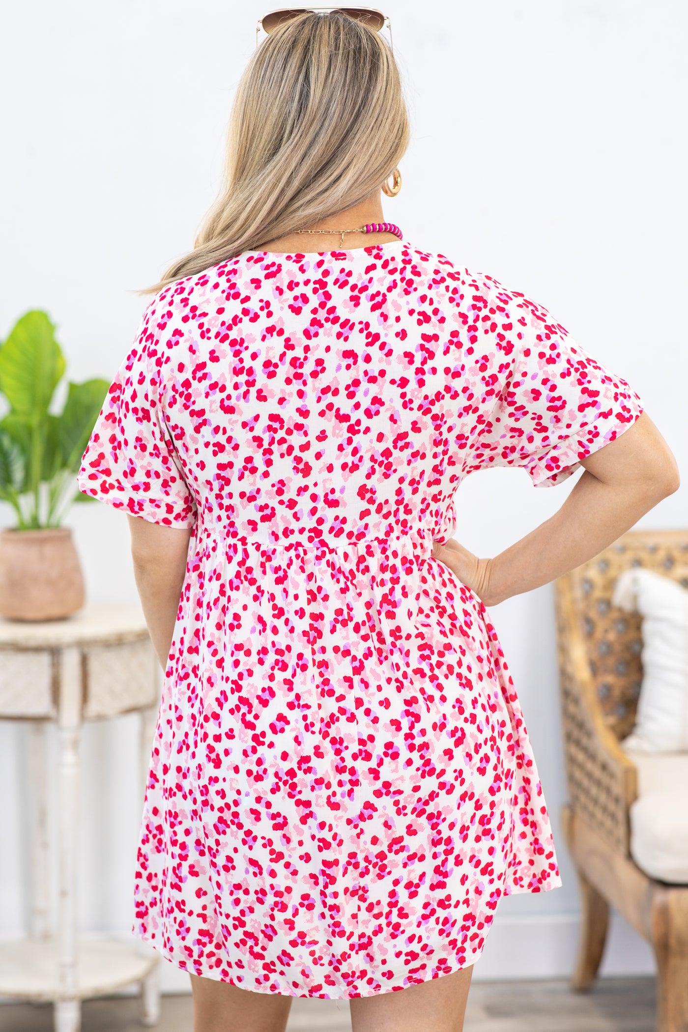 Ivory And Red Dot Print Dress