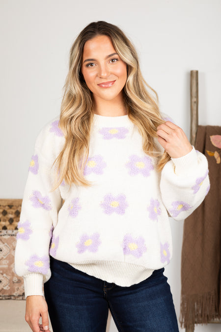 Oversize Daisy Floral Pattern Sweater