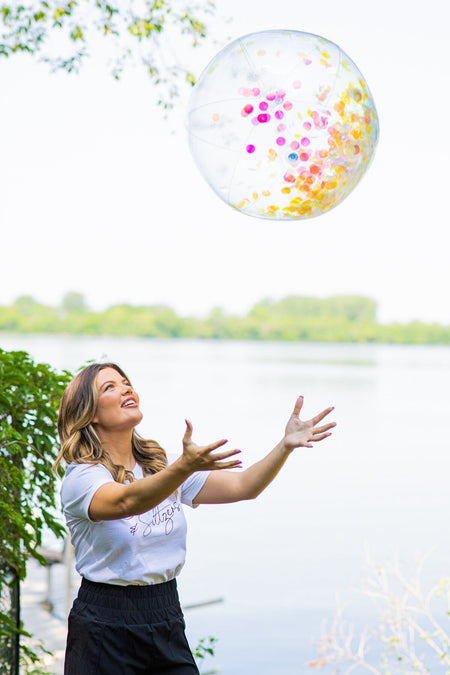 White and Pink Glitter Inflatable Beach Ball - Filly Flair