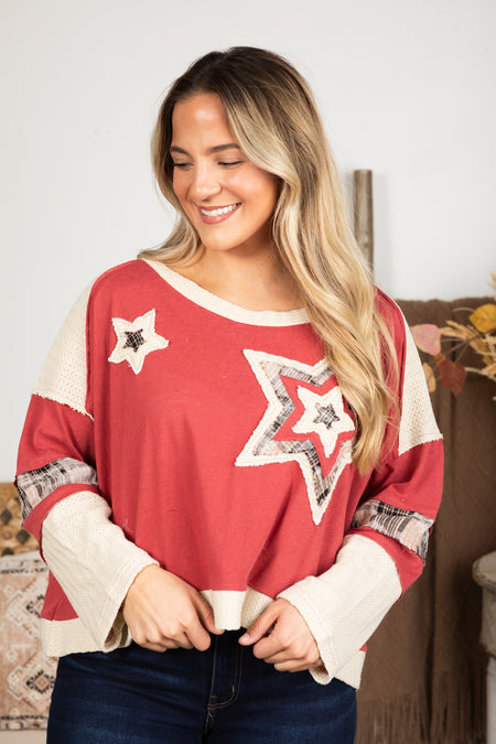 Star Patch Long Sleeve Knit Top