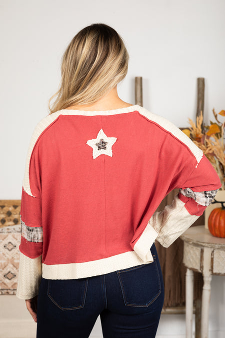 Star Patch Long Sleeve Knit Top