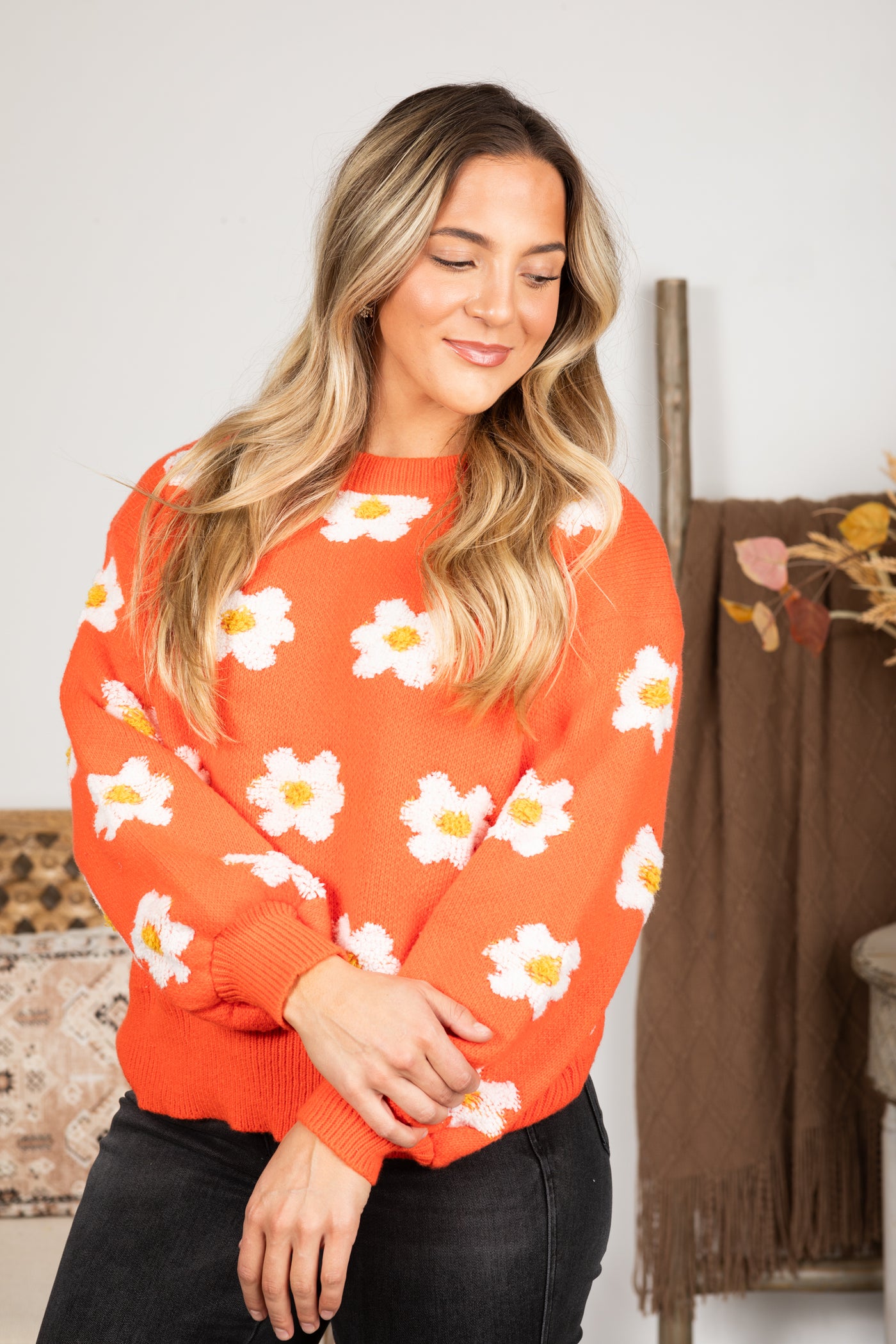 Oversize Daisy Floral Pattern Sweater