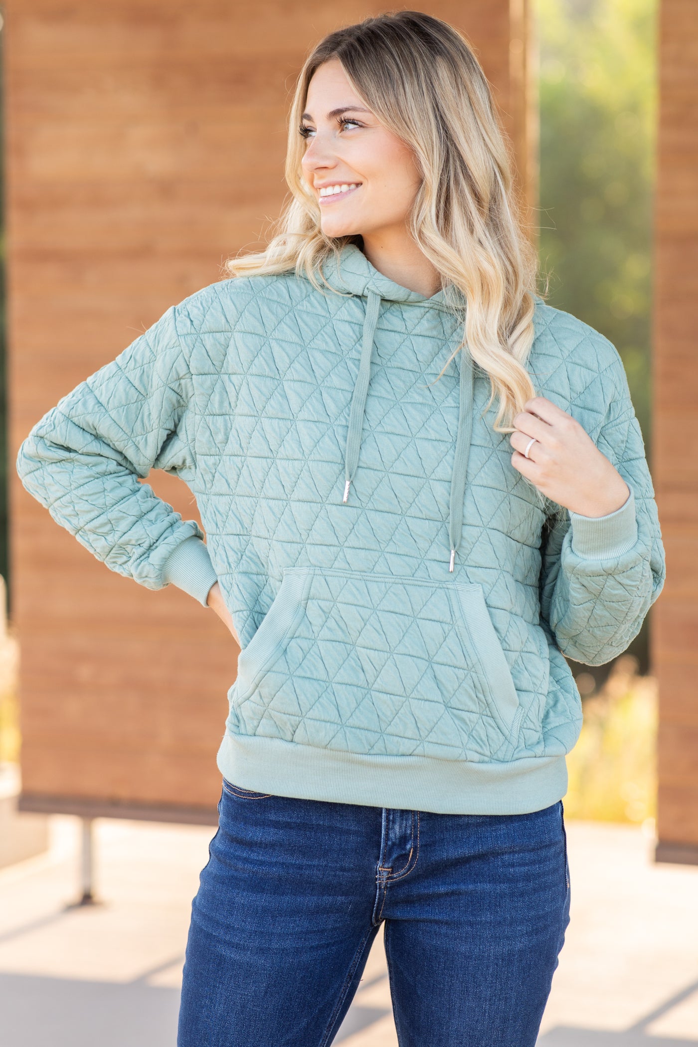 Quilted Knit Kangaroo Pocket Hoodie