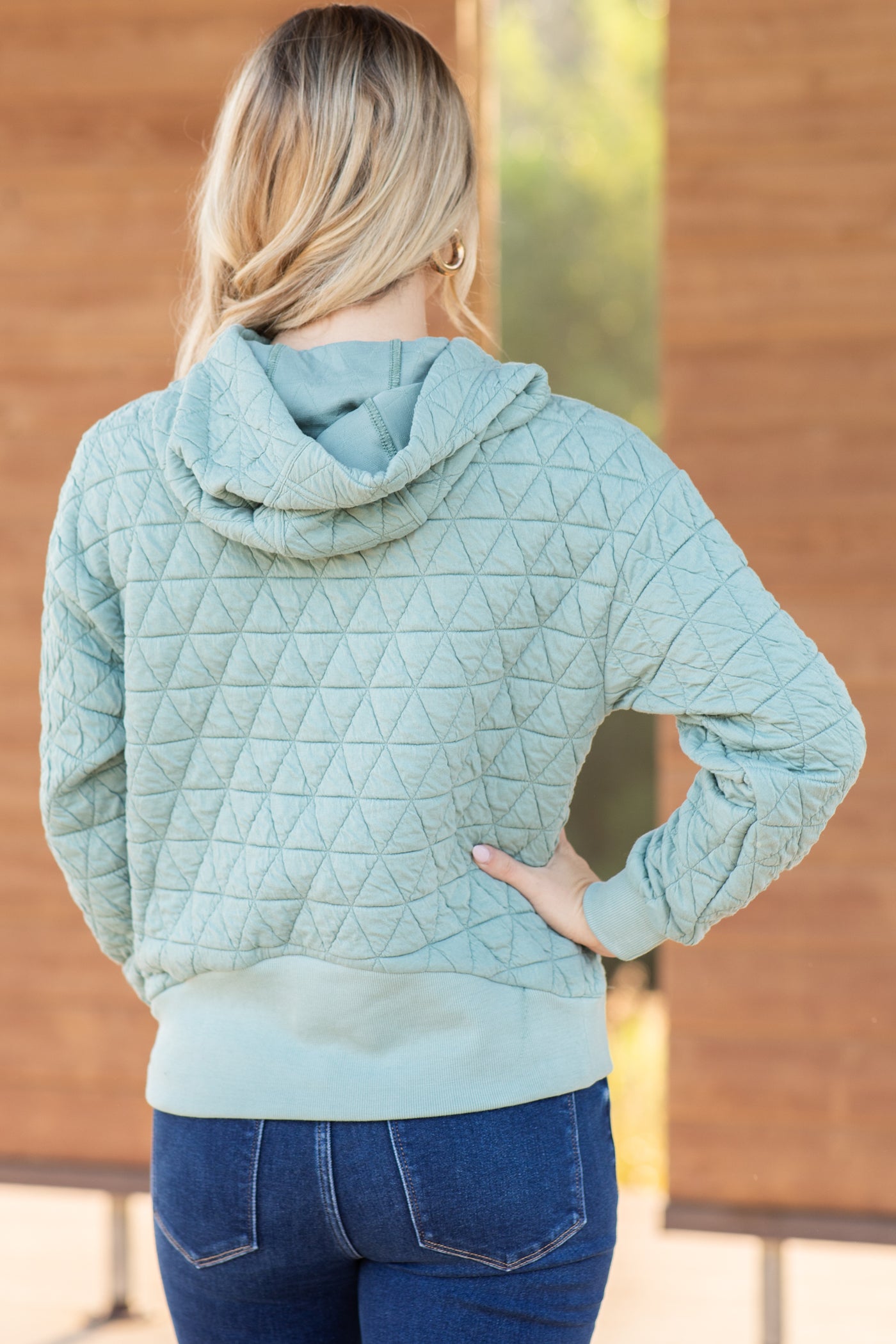 Quilted Knit Kangaroo Pocket Hoodie