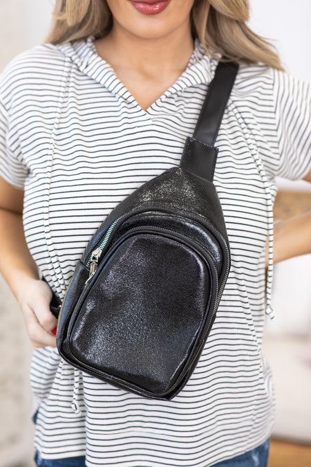 Black Metallic Sling Bag