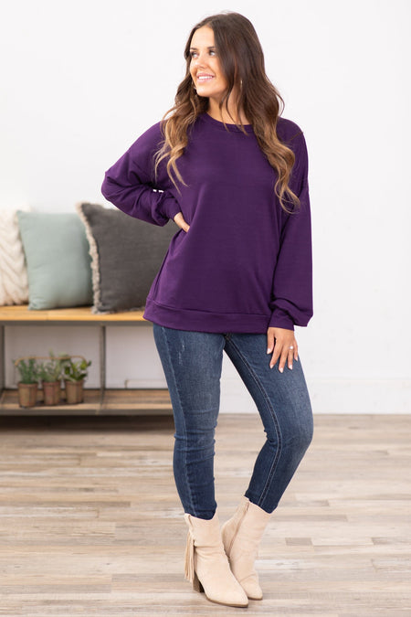 Eggplant Crew Neck Long Sleeve Top - Filly Flair