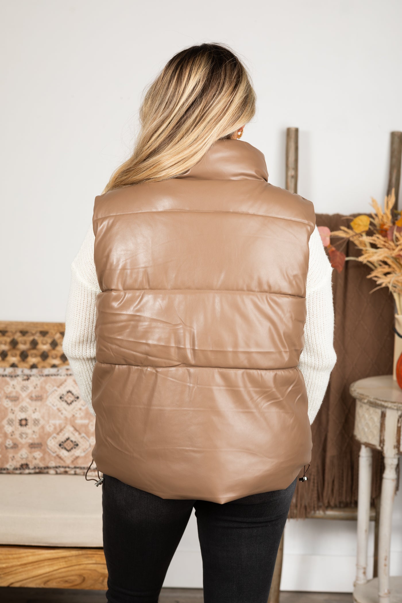 Mocha Faux Leather Puffer Vest