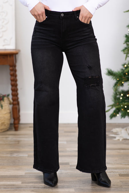 Risen Black High Rise Distressed Detail Jeans