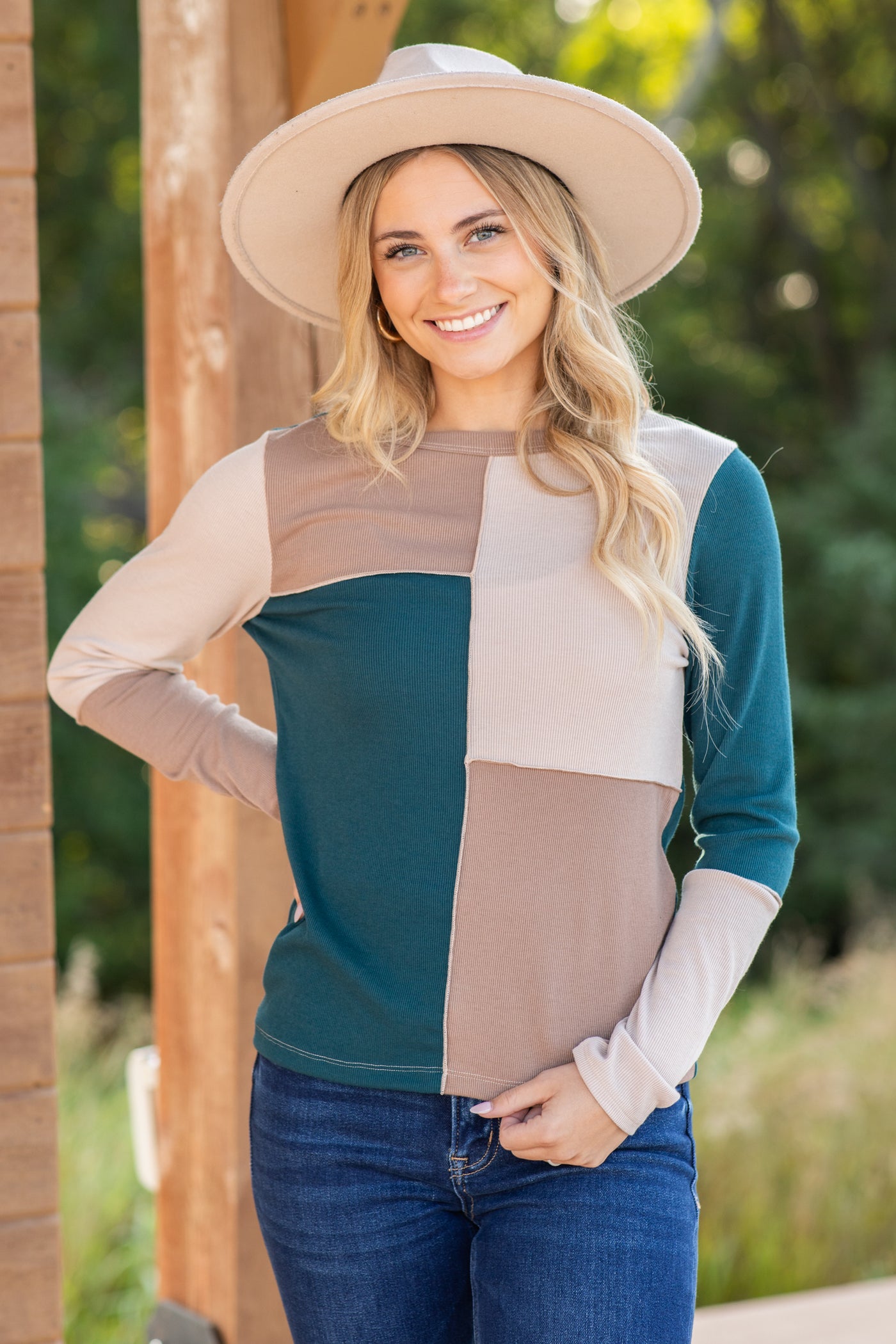 Exposed Seam Long Sleeve Knit Top