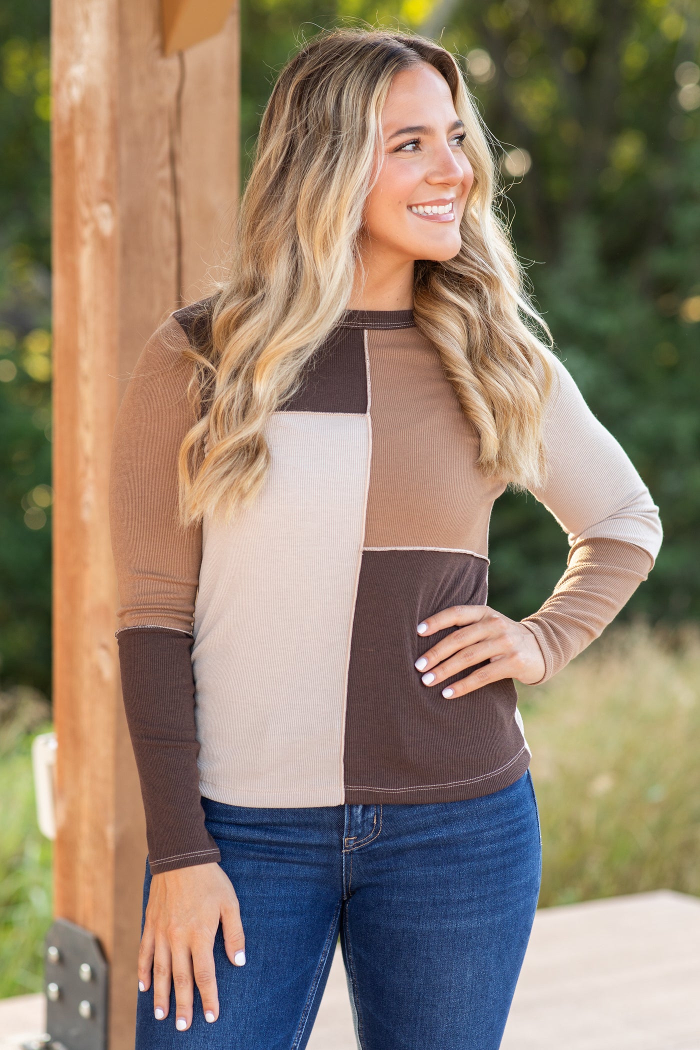 Exposed Seam Long Sleeve Knit Top