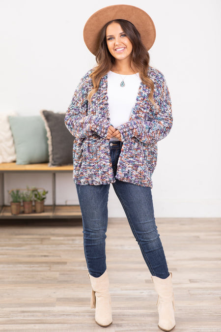 Purple Multicolor Melange Textured Cardigan - Filly Flair