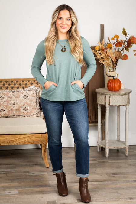 Raglan Long Sleeve Side Pocket Knit Top