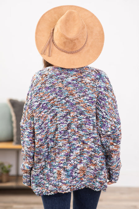 Purple Multicolor Melange Textured Cardigan - Filly Flair