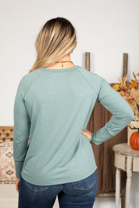 Raglan Long Sleeve Side Pocket Knit Top