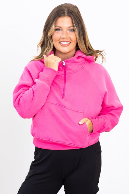 The Essential 1/2 Zip Hoodie in Pink - Filly Flair