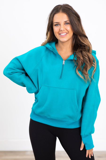 The Essential 1/2 Zip Hoodie in Teal - Filly Flair