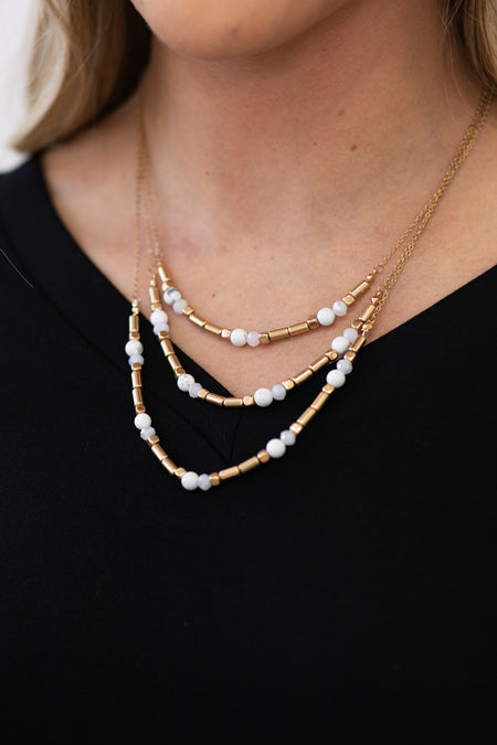 Gold and White Stone Layered Necklace