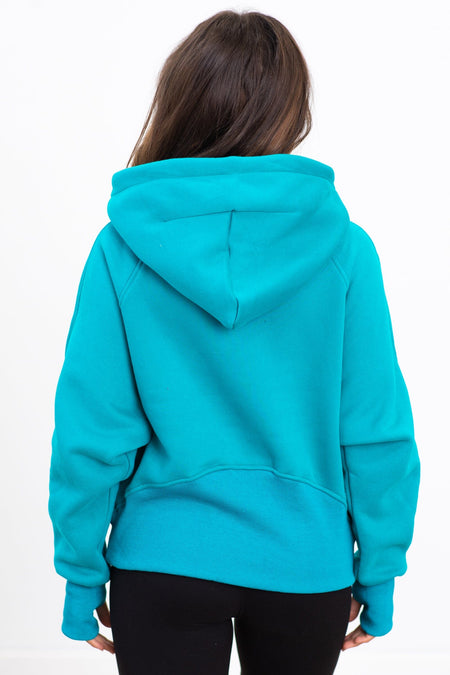 The Essential 1/2 Zip Hoodie in Teal - Filly Flair