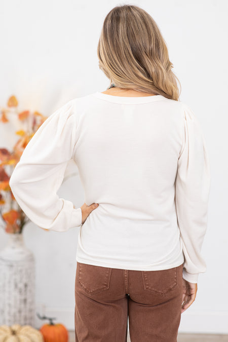 Ivory Thermal Puff Sleeve Top