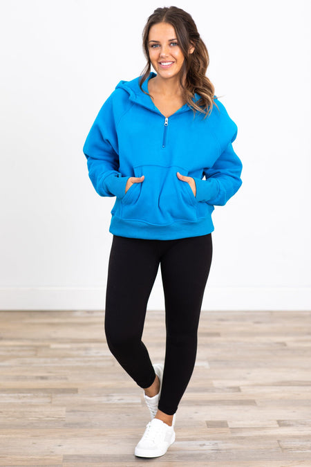 The Essential 1/2 Zip Hoodie in Blue - Filly Flair