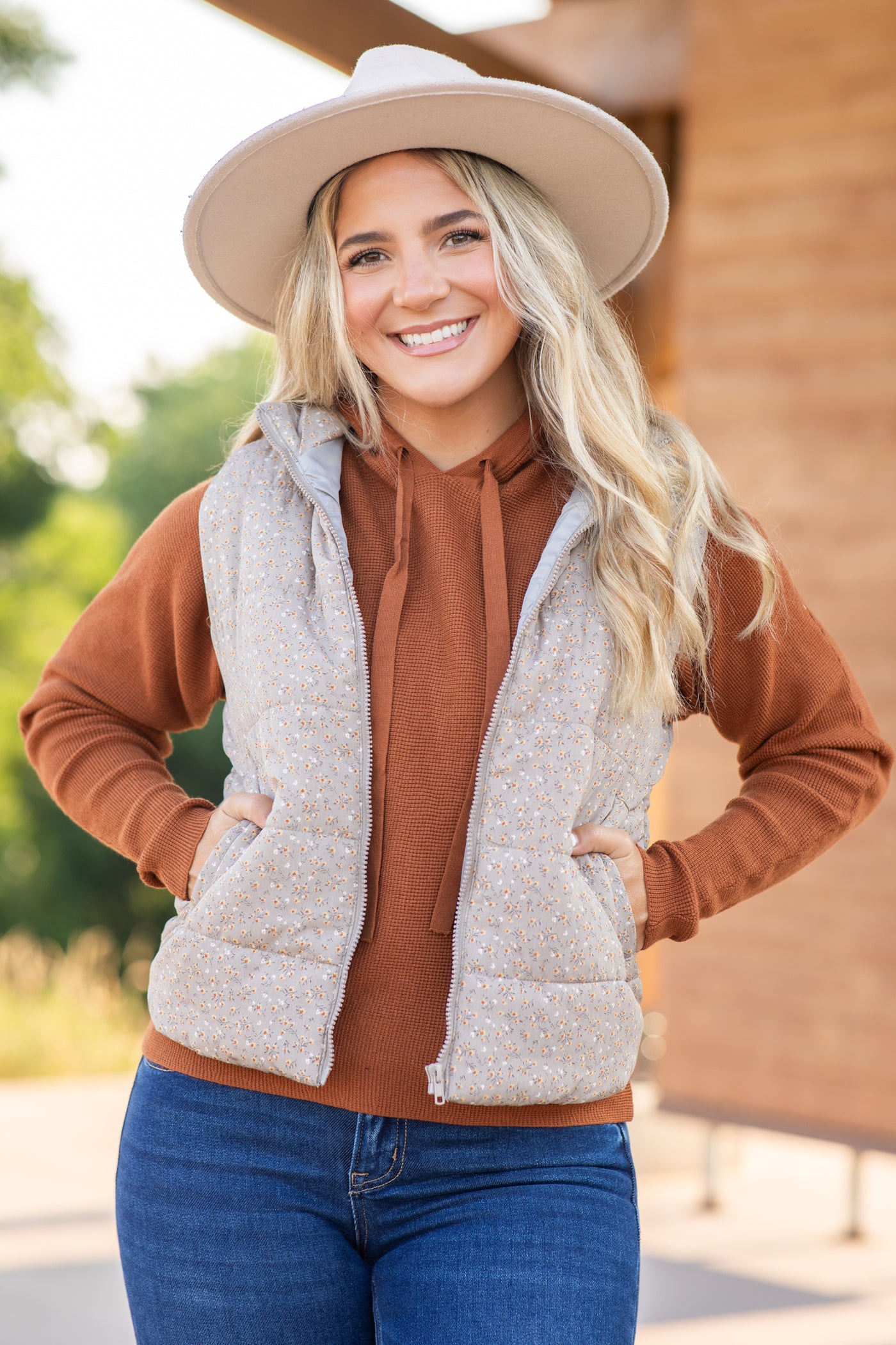 Ditsy Floral Padding Vest With Pockets