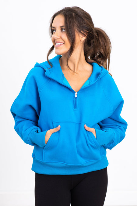 The Essential 1/2 Zip Hoodie in Blue - Filly Flair