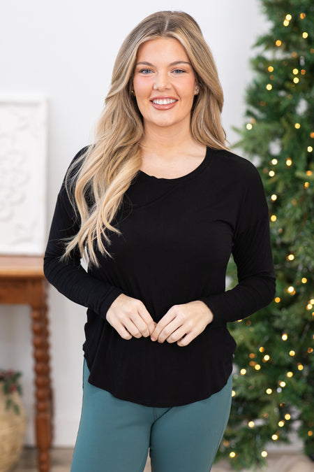 Black Long Sleeve Dolman Sleeve Knit Top