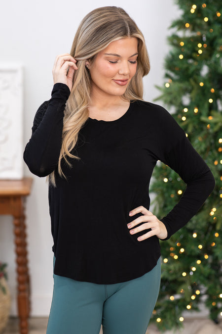 Black Long Sleeve Dolman Sleeve Knit Top