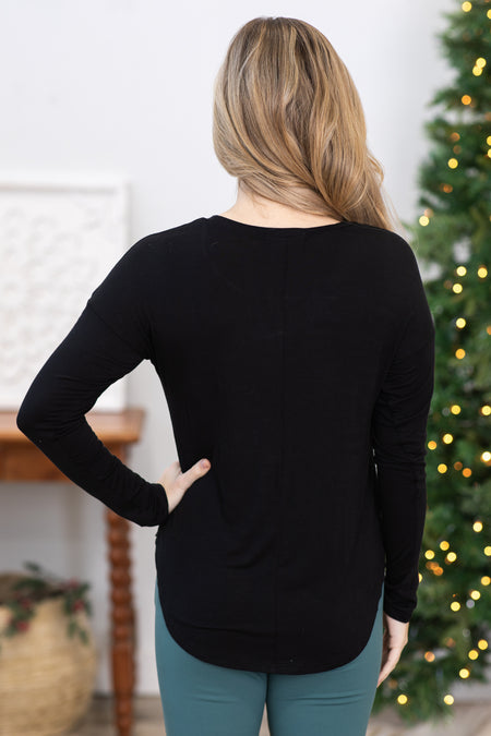 Black Long Sleeve Dolman Sleeve Knit Top