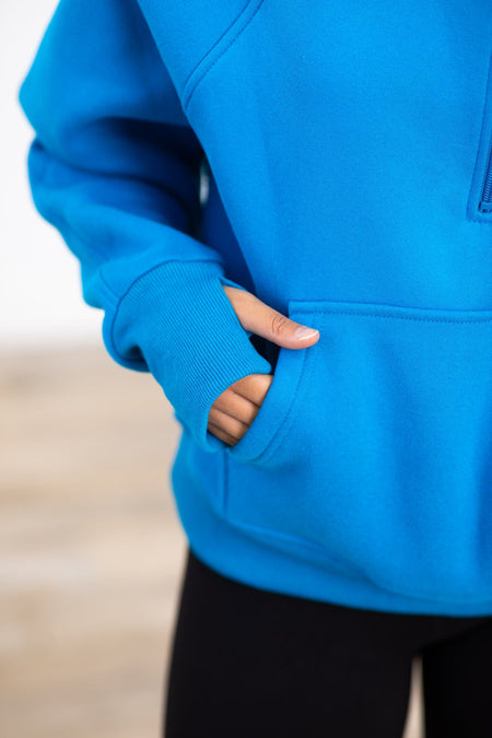 The Essential 1/2 Zip Hoodie in Blue - Filly Flair