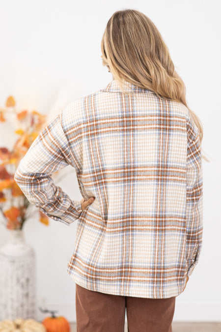 Tan and Cognac Multicolor Plaid Shacket