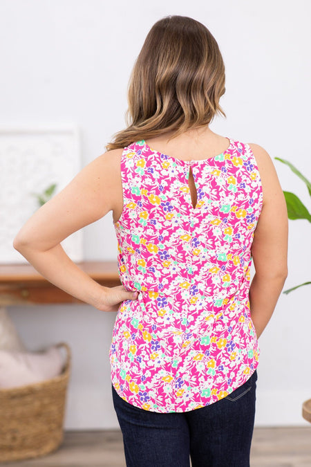 Hot Pink and Mint Floral Print Top - Filly Flair