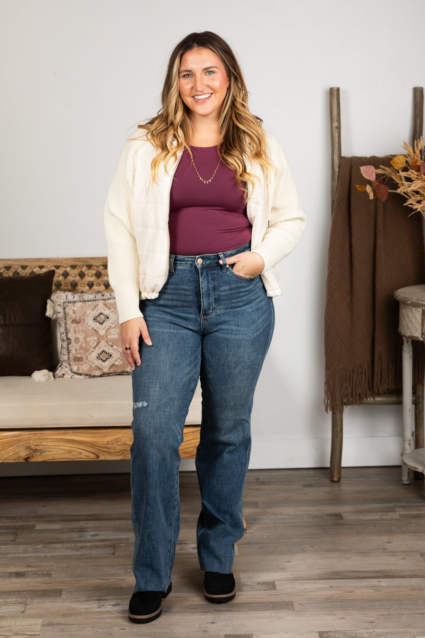 Judy Blue Tummy Control Raw Hem Straight Leg Jeans