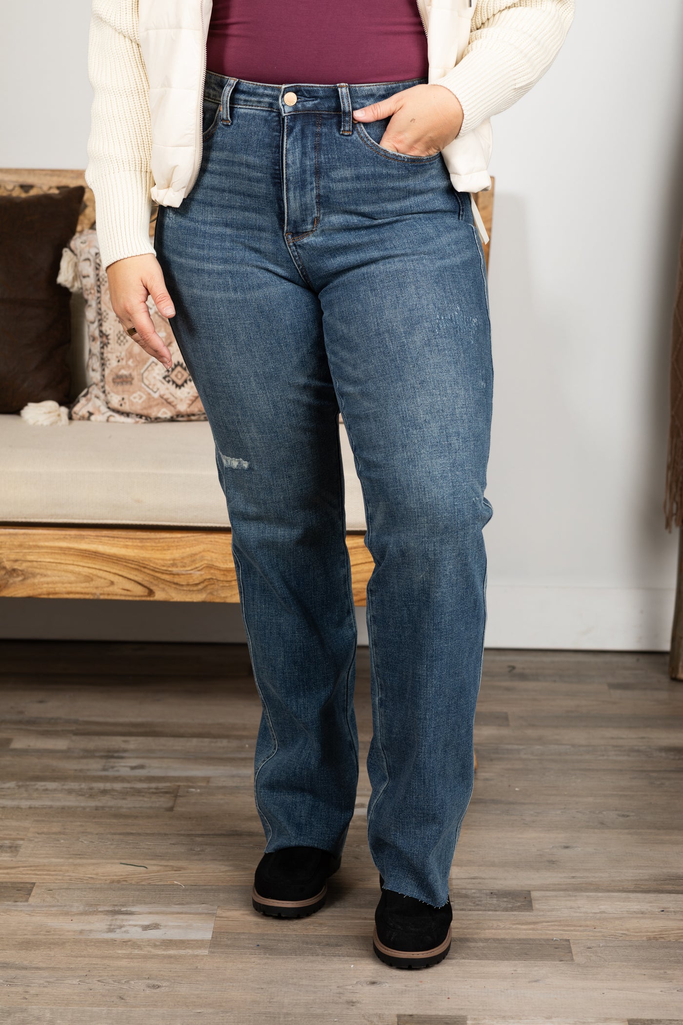 Judy Blue Tummy Control Raw Hem Straight Leg Jeans